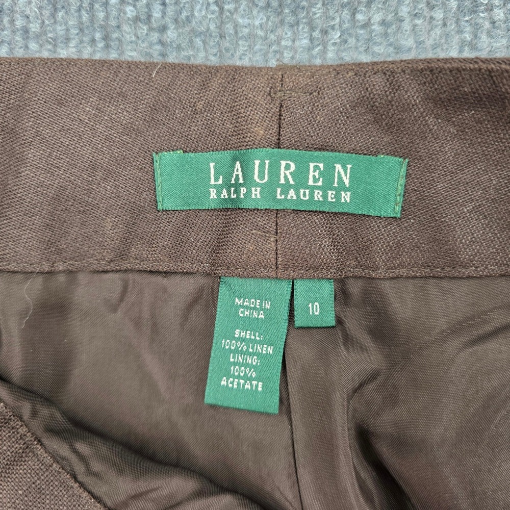 Lauren Ralph Lauren Brown 100% Linen Wide Leg High Rise Trousers Pants Size 10 - Picture 6 of 8